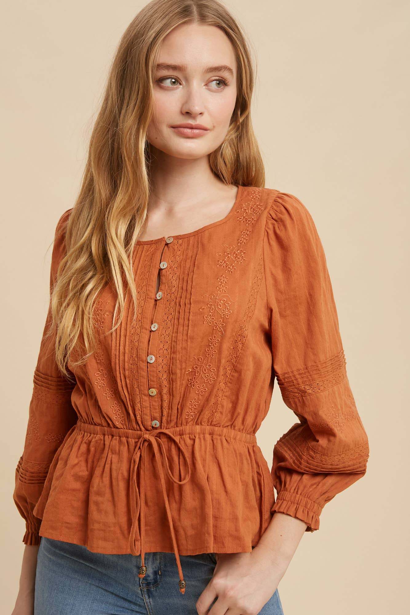 In Loom - Wholesale Blouse - Women's - EMBROIDERED BUTTON FRONT BLOUSE3