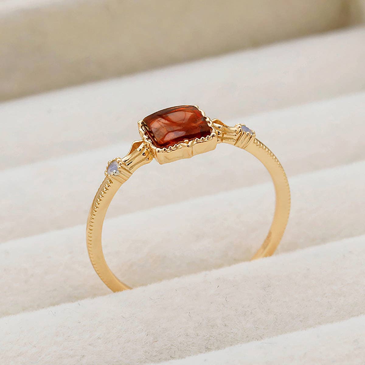 Perimade & Co. LLC - Wholesale Band/Stacked Ring - Vintage Gold Square Amber Statement Ring in Solid Copper3