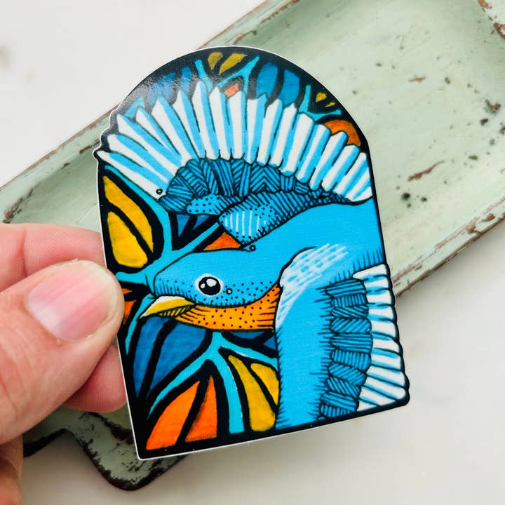 Bluebird Arched Stained Glass Sticker for wholesale by Dear Darlington