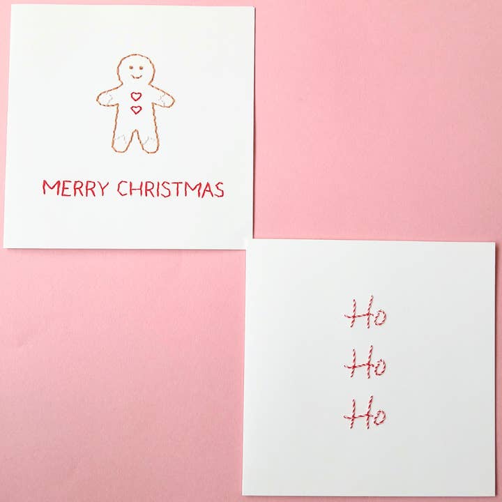 2 Cartes à broder DIY Noël Bonhomme Gingerbread & Ho Ho Ho pour la vente par Mellow