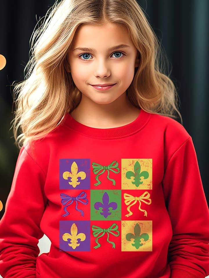 Mardi Gras Strik Blokken Kinder Grafische Sweater voor wholesale door Pink Irene Wholesale