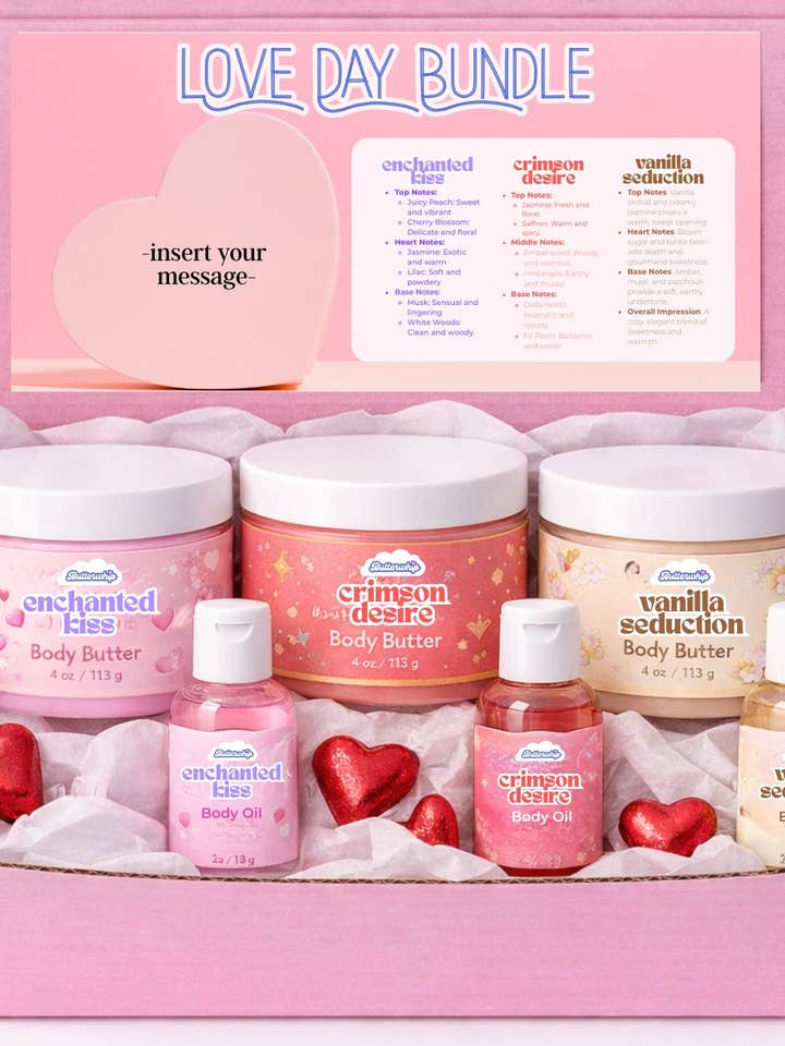 Conjunto Amor - 3 manteigas corporais e 3 óleos corporais por atacado de Butterwhip Bath & Body