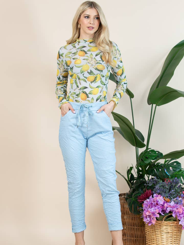 Nylon Apparel - Wholesale Pants - Women's - In61606-Florence Flower One Size Italian Jogger Pants2