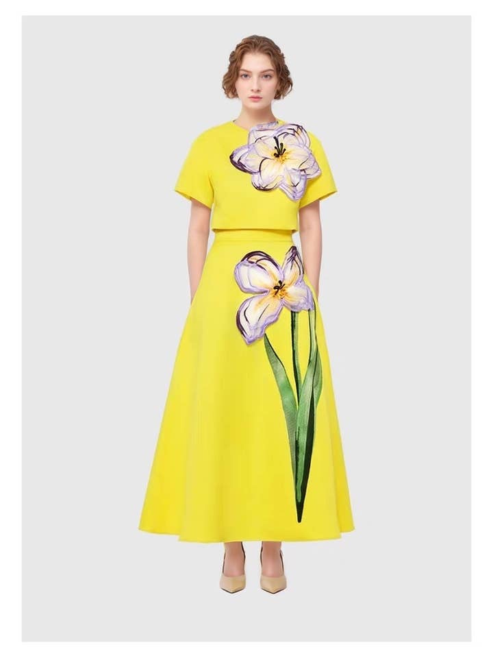 Productseeker - Wholesale Top & Skirt Set - Women's - 21Y Elegant Summer 3D Flower Short-Sleeve Top and Skirt Set