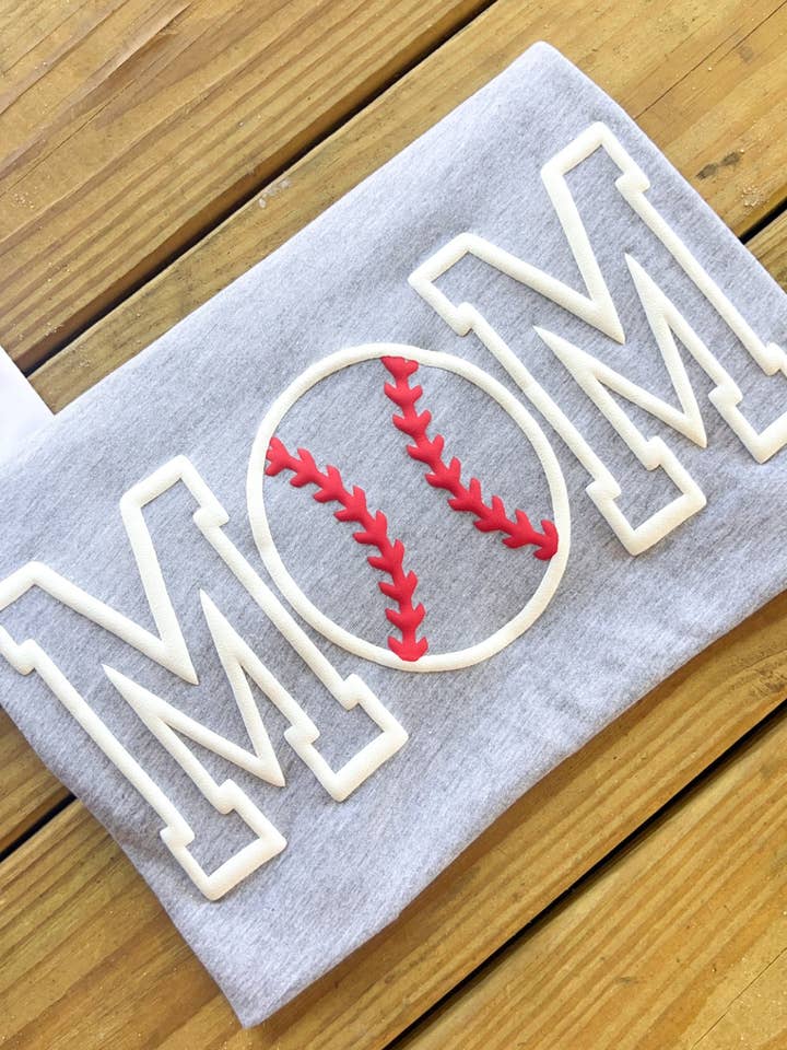 COTTON PRESS CO. - Wholesale Screen Printed T-Shirt - Women's - 3D Puff Baseball Mom/Mama T-Shirt2