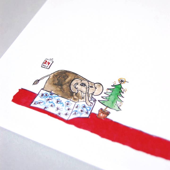 100 feuilles de papeterie de Noël : éléphant en cadeau pour la vente par Kettcards