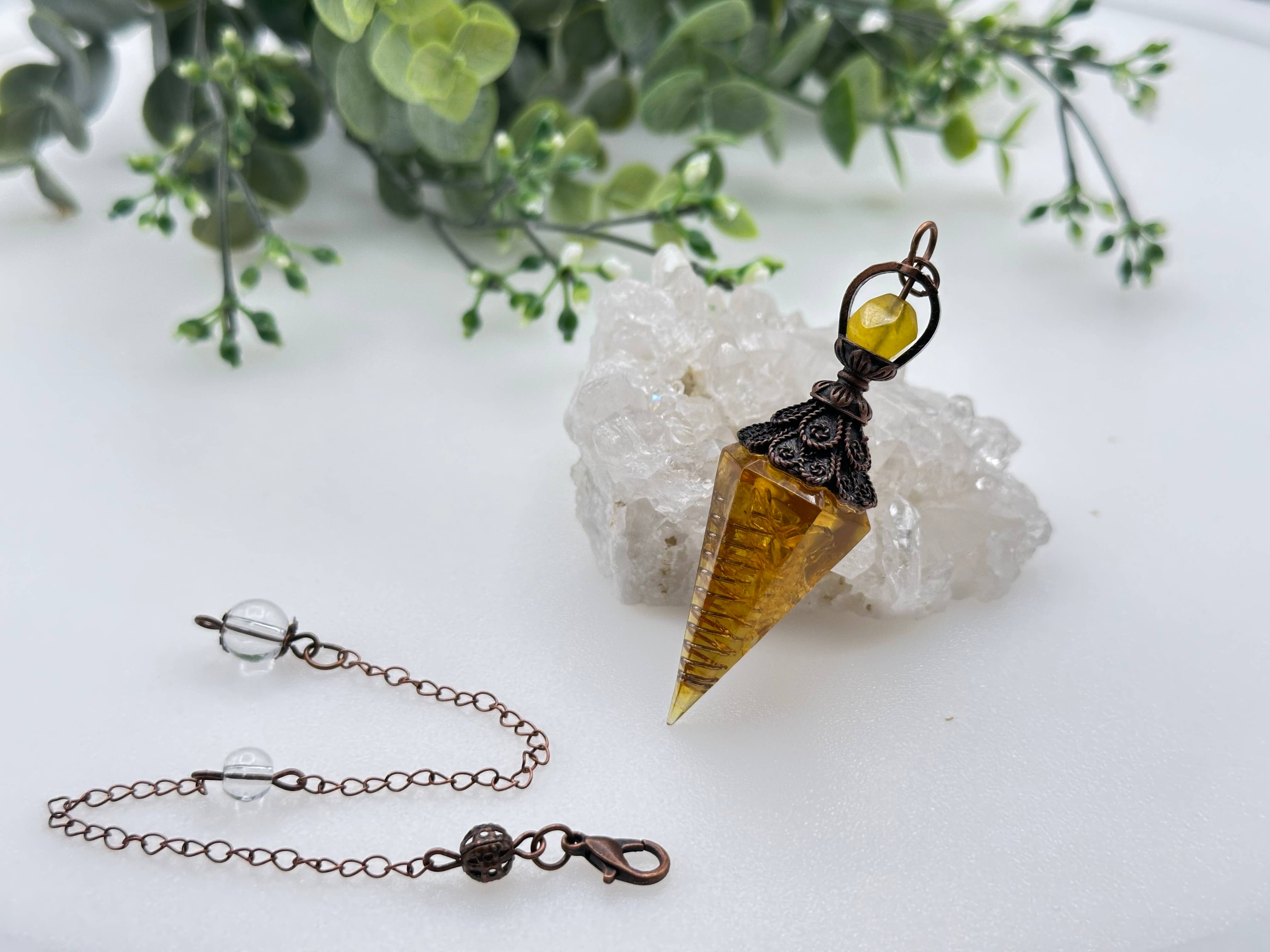 Meraki Gemstones - Wholesale Pendulum Board - Citrine Gemstone Chips w/ Copper in Resin Pendulum1