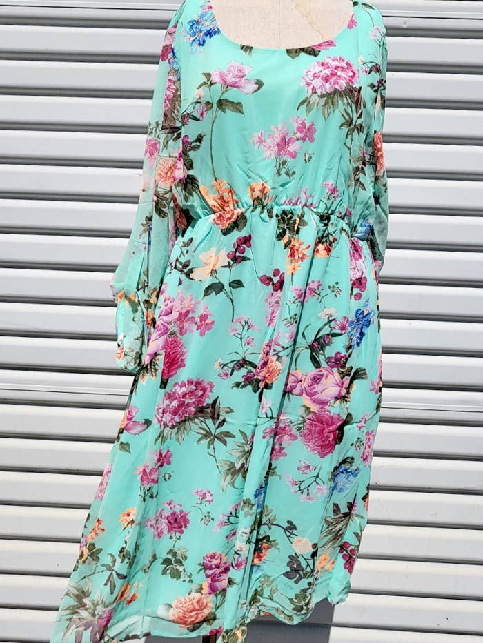 MINT GREEN VD5937K - WOMEN FLORAL PRINT ELASTIC WAIST MIDI DRESS for wholesale on Faire