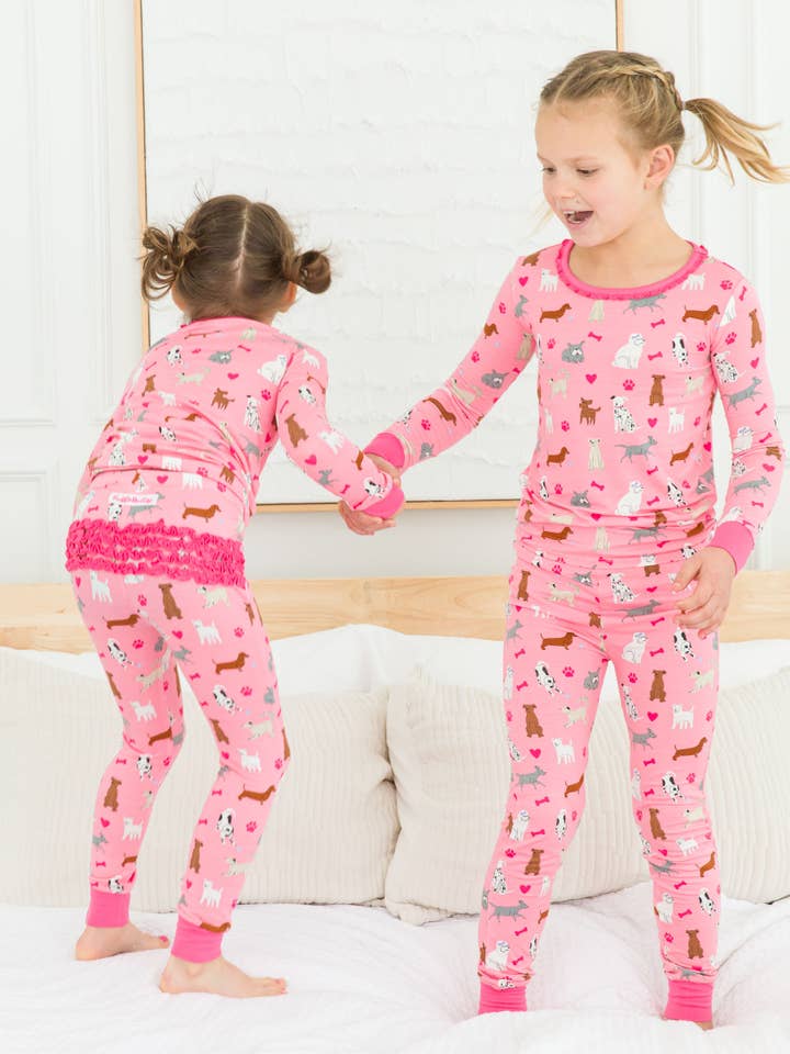 Toddler Girls Pink Puppy Playtime Bamboo Viscose Ruffle Long Sleeve Pajama Set
for wholesale on Faire