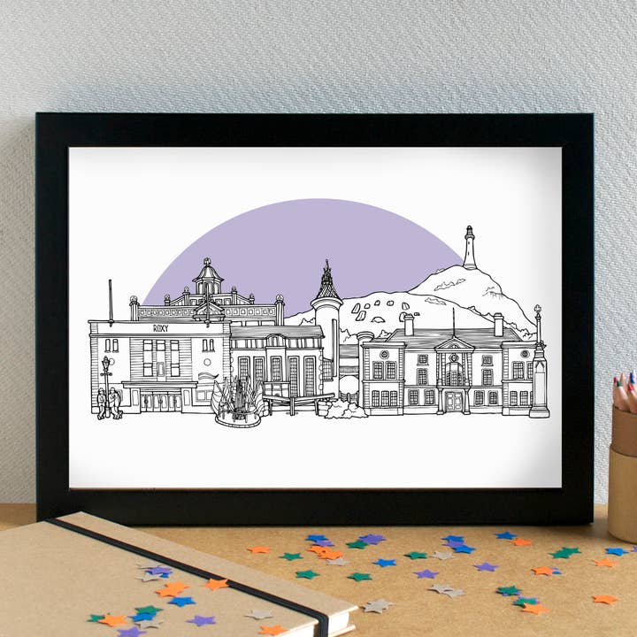 Ulverston Cumbria Skyline Landmarks Art Print for wholesale by Becka Griffin Illustration