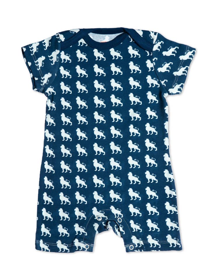 Ekologisk bomull Kort Romper Blue Lion för wholesale av Jazzy Organics