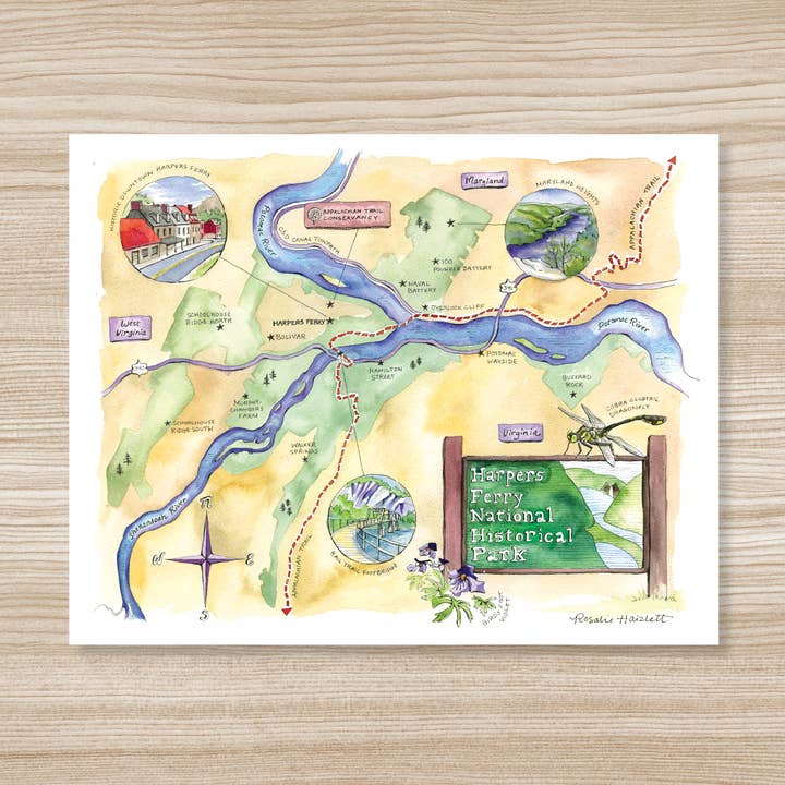 Harpers Ferry National Park - Illustrierter Kartendruck für den Großhandel von Rosalie Haizlett Illustration