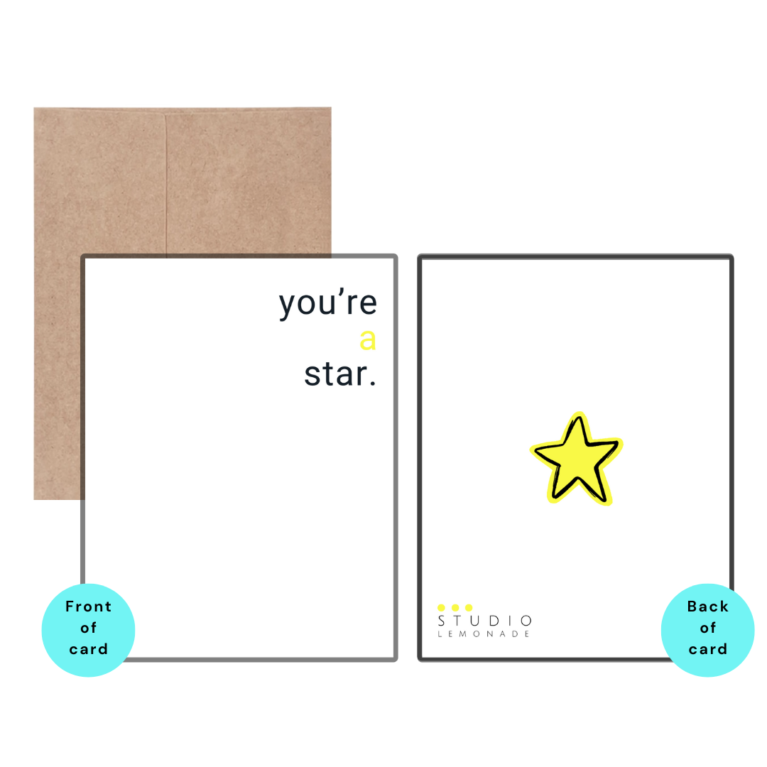 STUDIO LEMONADE - Wholesale Congratulations Card - you're a star. Greeting Card with Kraft Envelope1