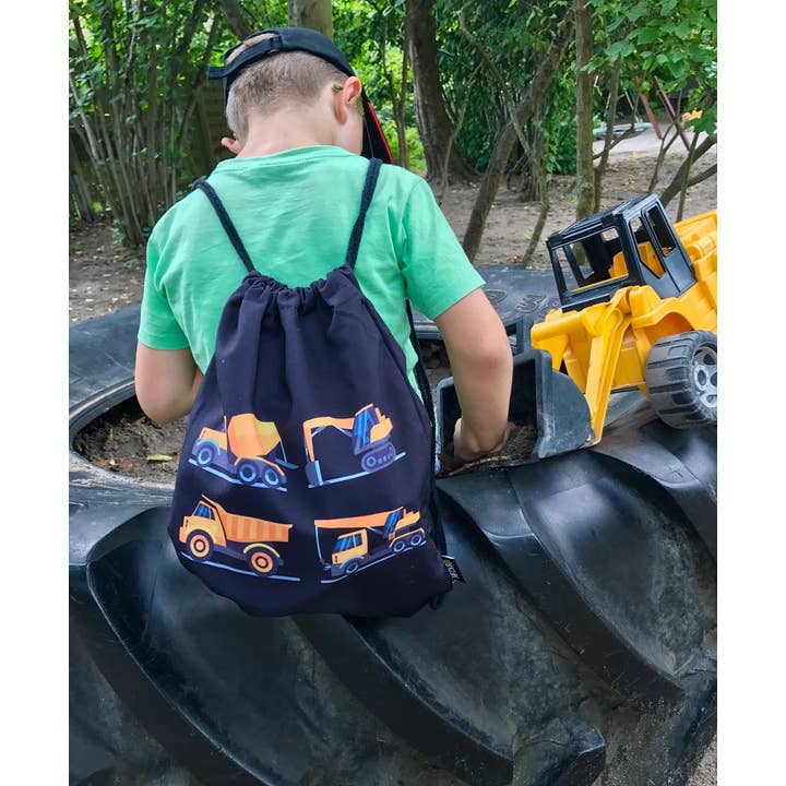 HECKBO – wholesale Drawstring bag – kids – Gym bag 4 construction vehicles black