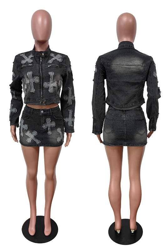 Flarix - Wholesale Top & Skirt Set - Women's - denim jacket and skirt set4