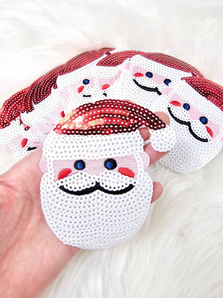 Santa Sequin Embroidery Iron On Patch for wholesale by Scratch Decor