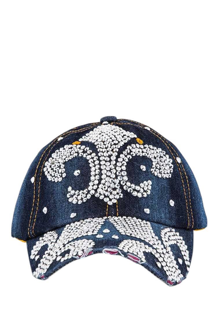 Rope & Spurs - Wholesale Baseball Cap - Women's - Fleur De Lis Embellished Denim Cap1