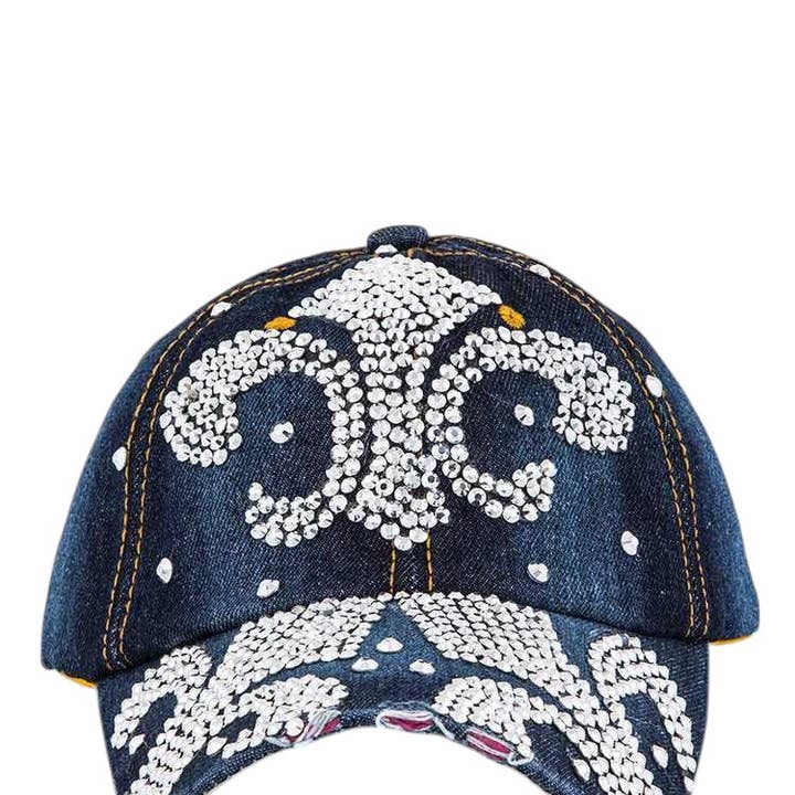Rope & Spurs - Wholesale Baseball Cap - Women's - Fleur De Lis Embellished Denim Cap1