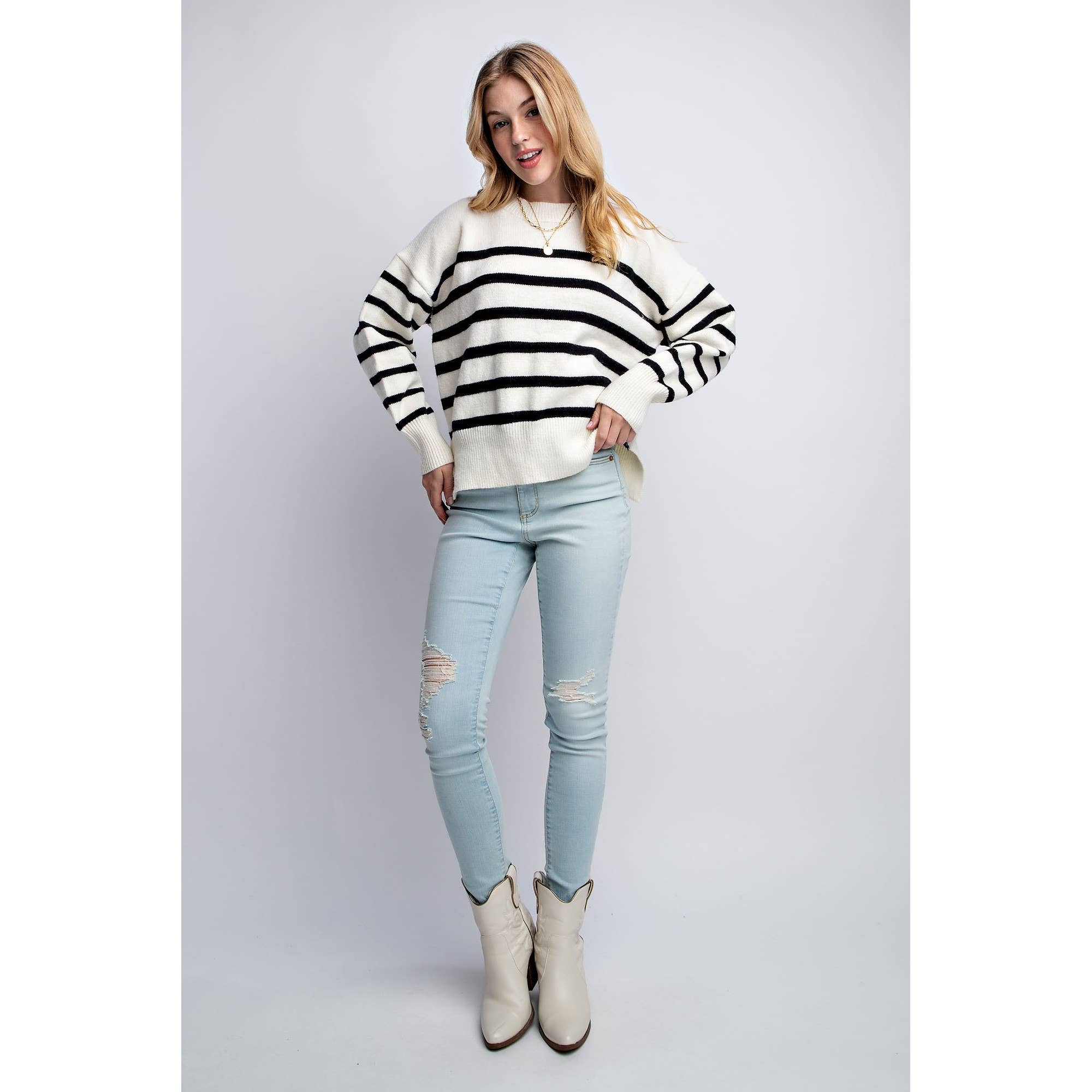 Sweet Generis - Wholesale Knit Sweater - Women's - CLASSIC STRIPE OVERSIZE PULLOVER5