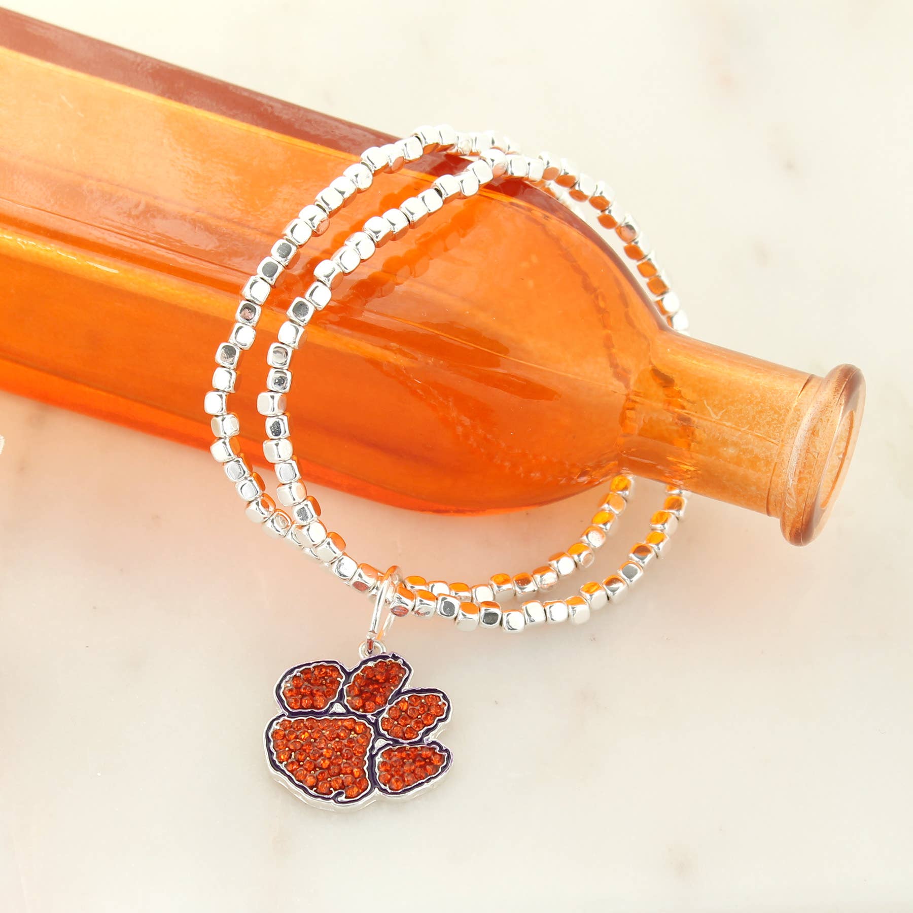 Seasons Jewelry - Wholesale Charm/Dangle Bracelet - Clemson Crystal Logo Stretch Bracelet1
