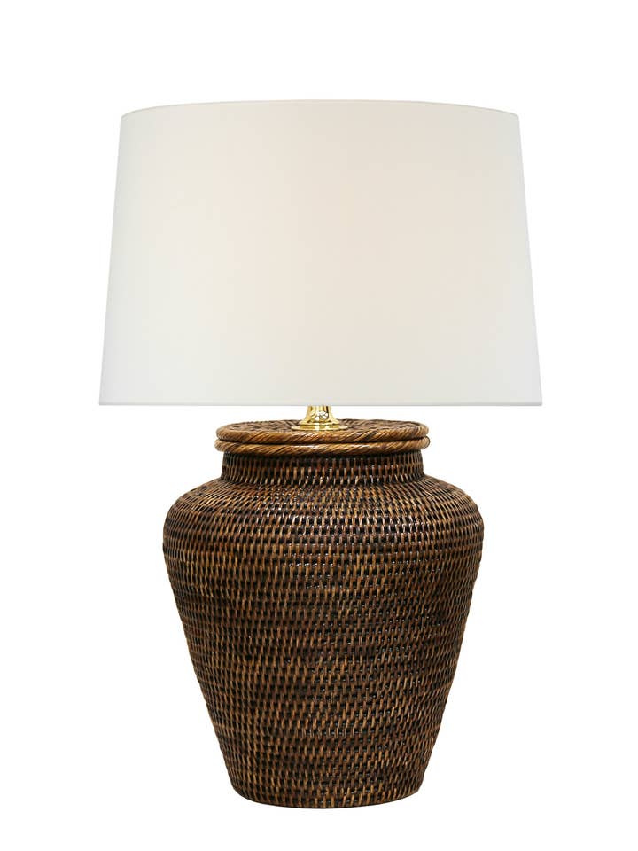 Nantucket Rattan Medium Table Lamp, Antique Brown for wholesale by Fox Mill Lighting & Supply Co.