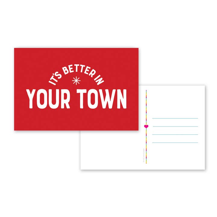 Personligt bypostkort, It's Better In, design af navneskift for engroshandel hos Rock Scissor Paper