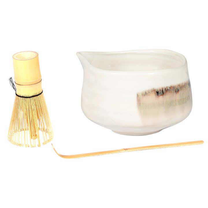 Matcha Set 20oz Porslin Latte Skål med Visp och Skopa Beige Vit (1/16) för wholesale av Urban Tokyo