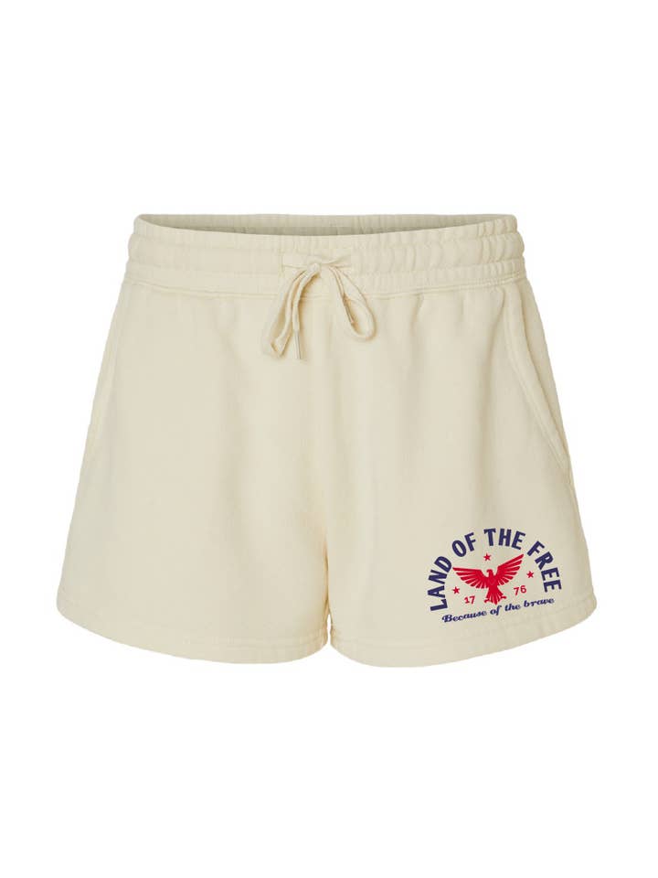 Land of the Free / Women’s Lightweight Wave Wash Fleece Shorts / Bone / Patriotic for wholesale by Salt & Sand
