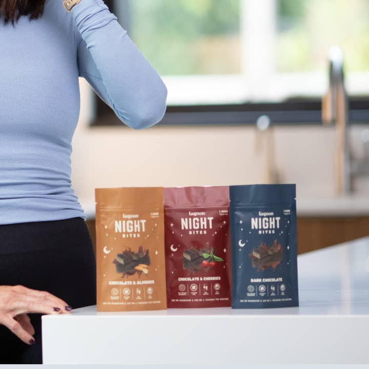 Night Bites Sample Pack | Dark Chocolate, Cherry & Chocolate, Almonds & Chocolate for wholesale by Lagoon Sleep Inc