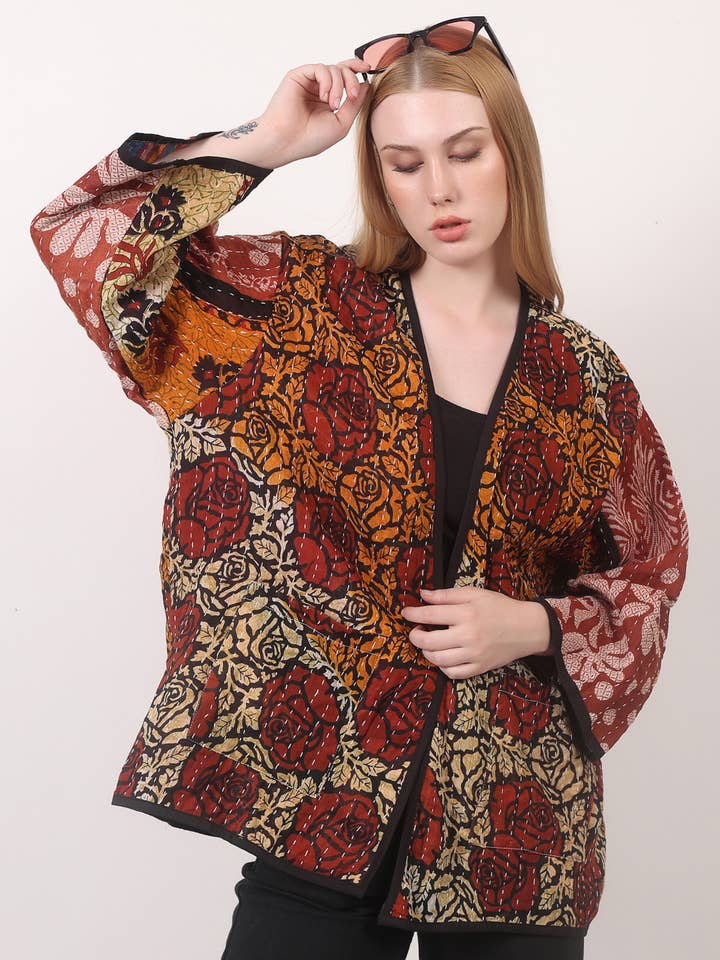 Damers Kantha Kimono Tryckt Jacka Partilott Blandade för wholesale av Wevez