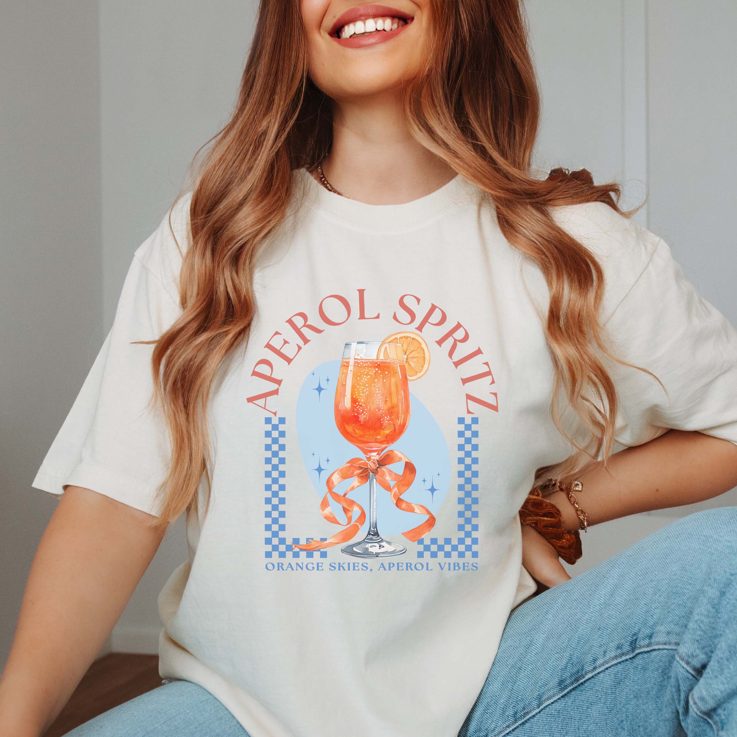 Limeberry Designs - Wholesale Screen Printed T-Shirt - Women's - Aperol Spritz Orange Skies Comfort Color Tee5