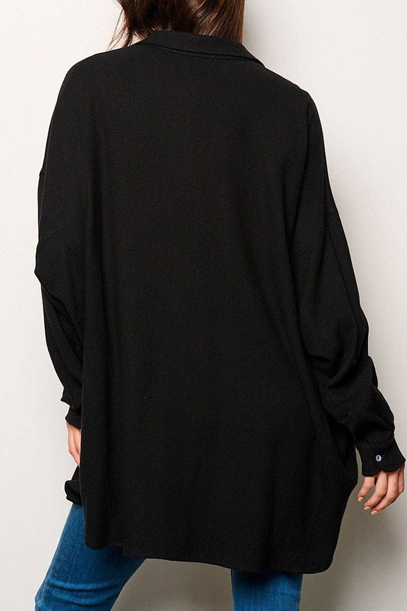 ROUSSEAU - Wholesale Button Down Shirt - Women's - BUTTON UP FRONT POCKETS OVERSIZED SHIRT6