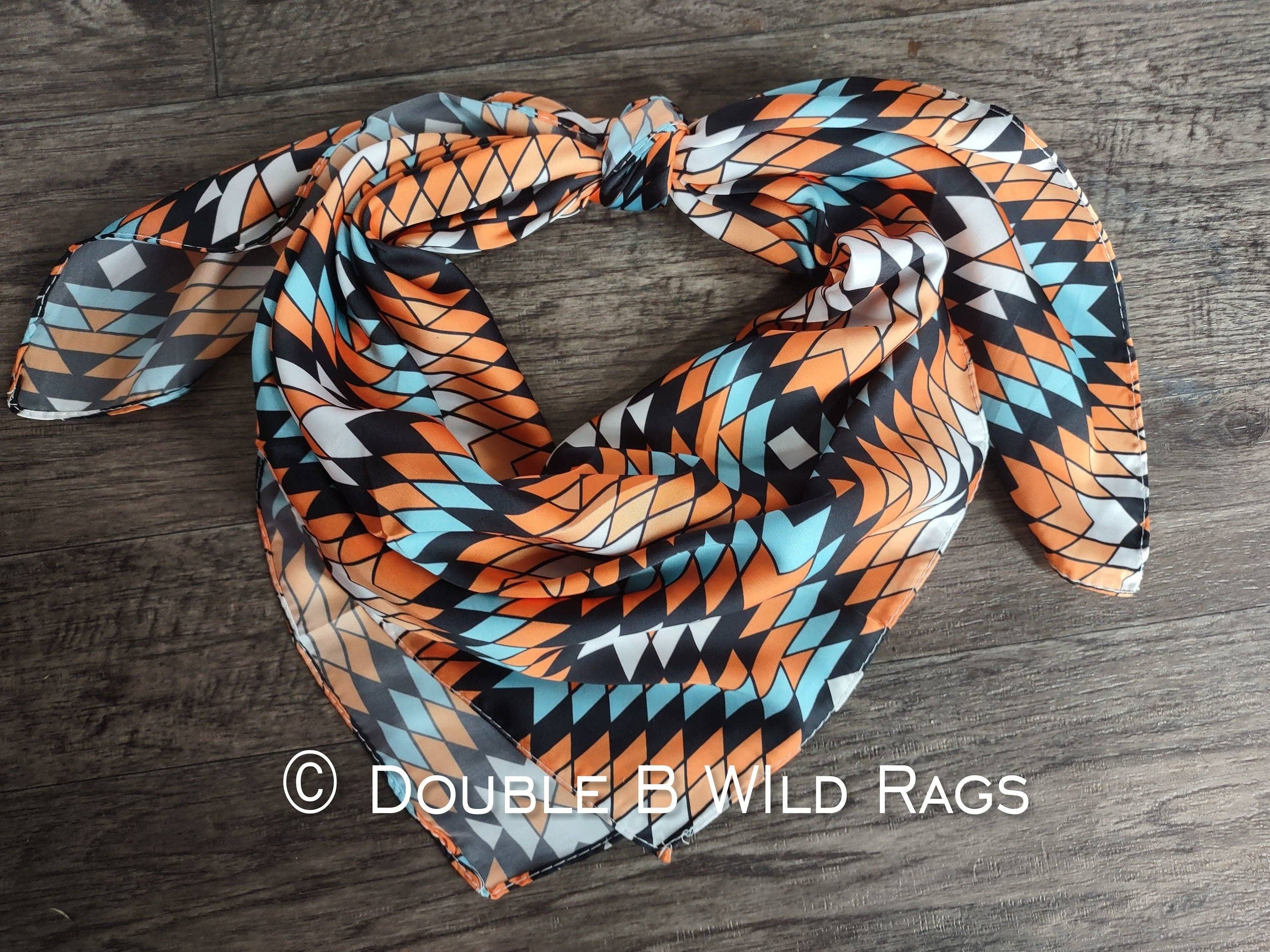 Double B Wild Rags – Cachecol - Mulher por atacado – Lenço Selvagem AZTEC 1010 Laranja Azul Claro e Preto sudoeste Cowboy Ocidental Lenço de Pescoço Bandana por Double B Wild Rags0