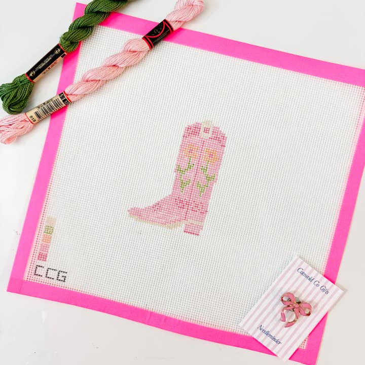 Cotswold Co Designs – wholesale Material för broderi/korsstygn – Handmålad rosa cowboystövel 3” broderiduk 13 mesh