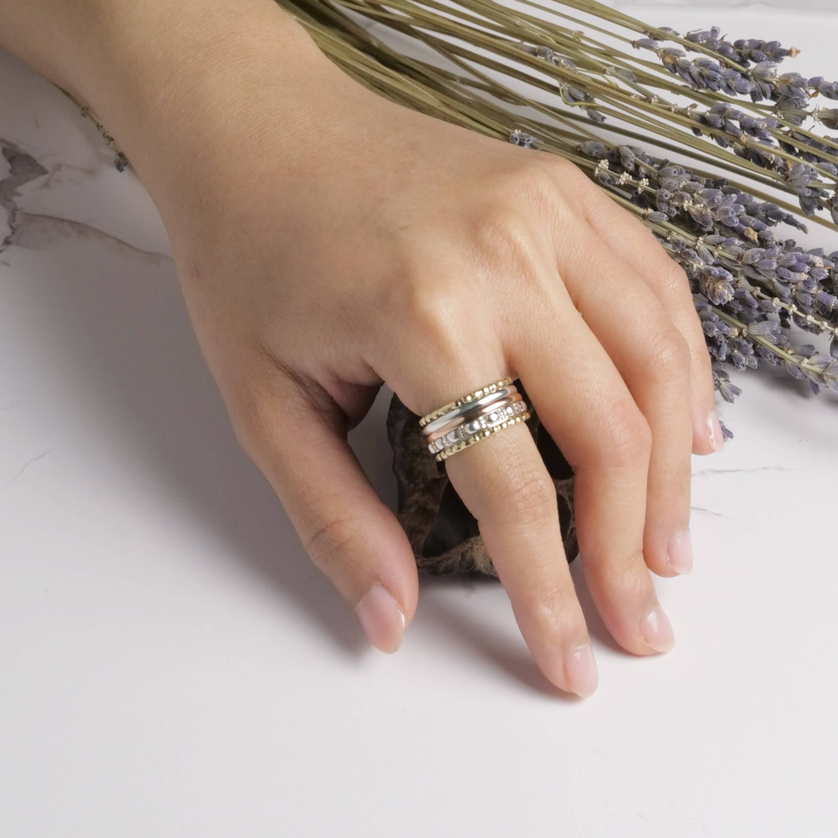 Baizaar - Wholesale Band/Stacked Ring - Tri-Metal Sterling Silver Spinner Ring1