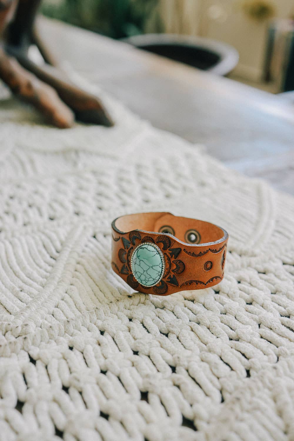Leto Accessories - Wholesale Cuff Bracelet - Boho Turquoise Stone Camel Leather Cuff Bracelet1