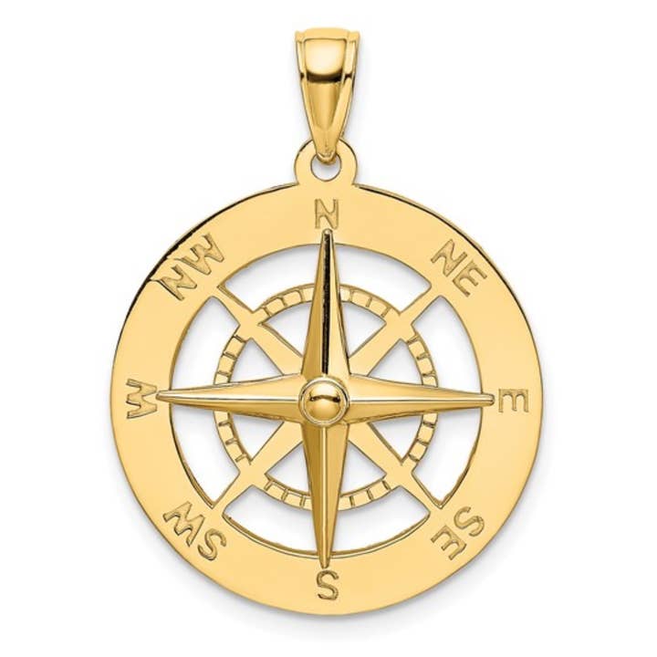 Pendentif Compass en or jaune 14 carats pour la vente par Giancarlos Fine Jewelry