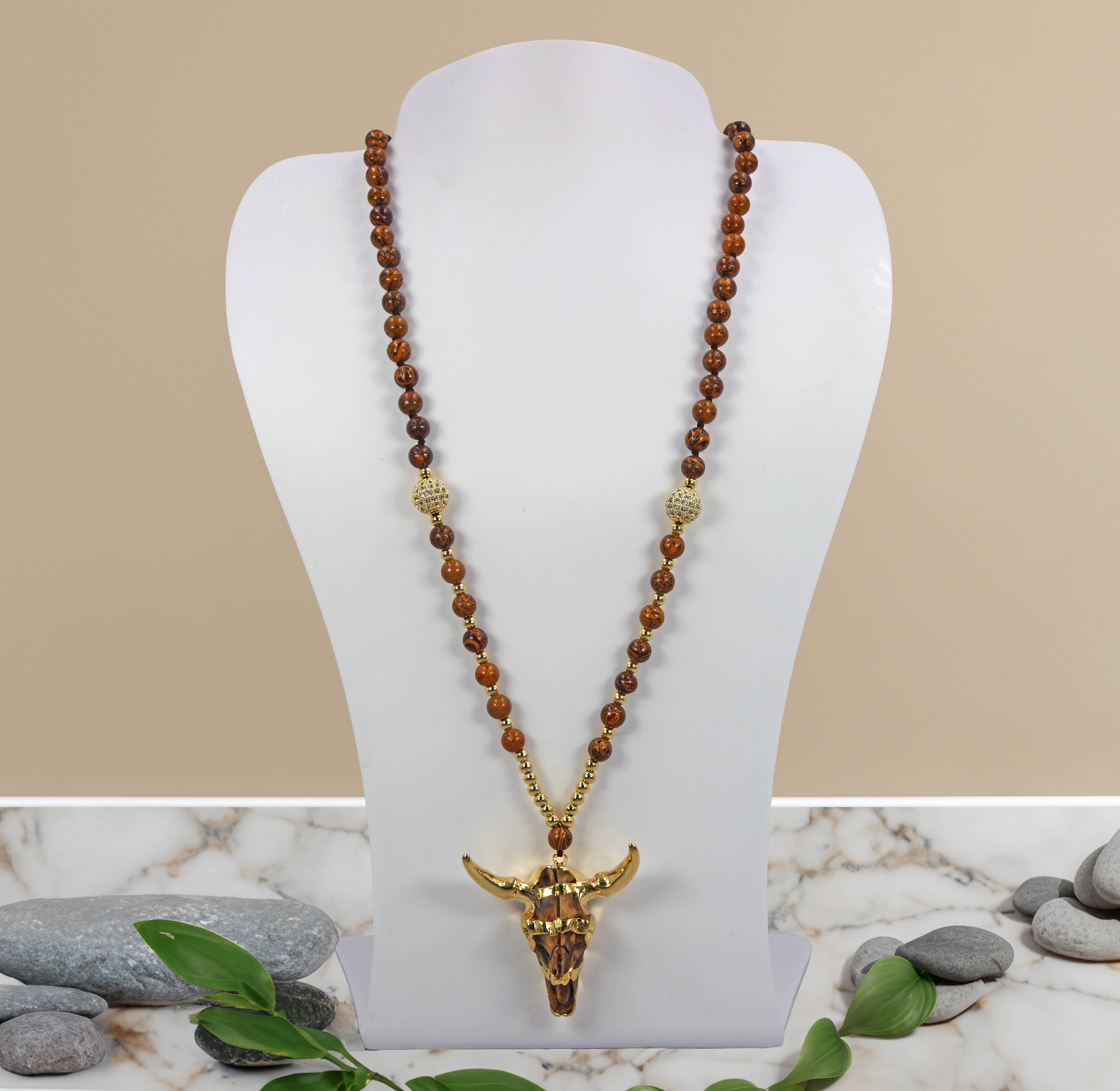 Wholesale Wild Spirit Picture Jasper Steer Head Necklace for your