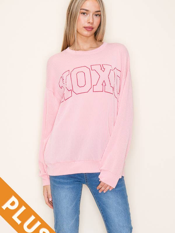 Tres Bien, Inc - Wholesale Screen Printed T-Shirt - Women's - PLUS SIZE VER: "XOXO" OUTLINE VALENTINE'S L/S GRAPHIC TEE3