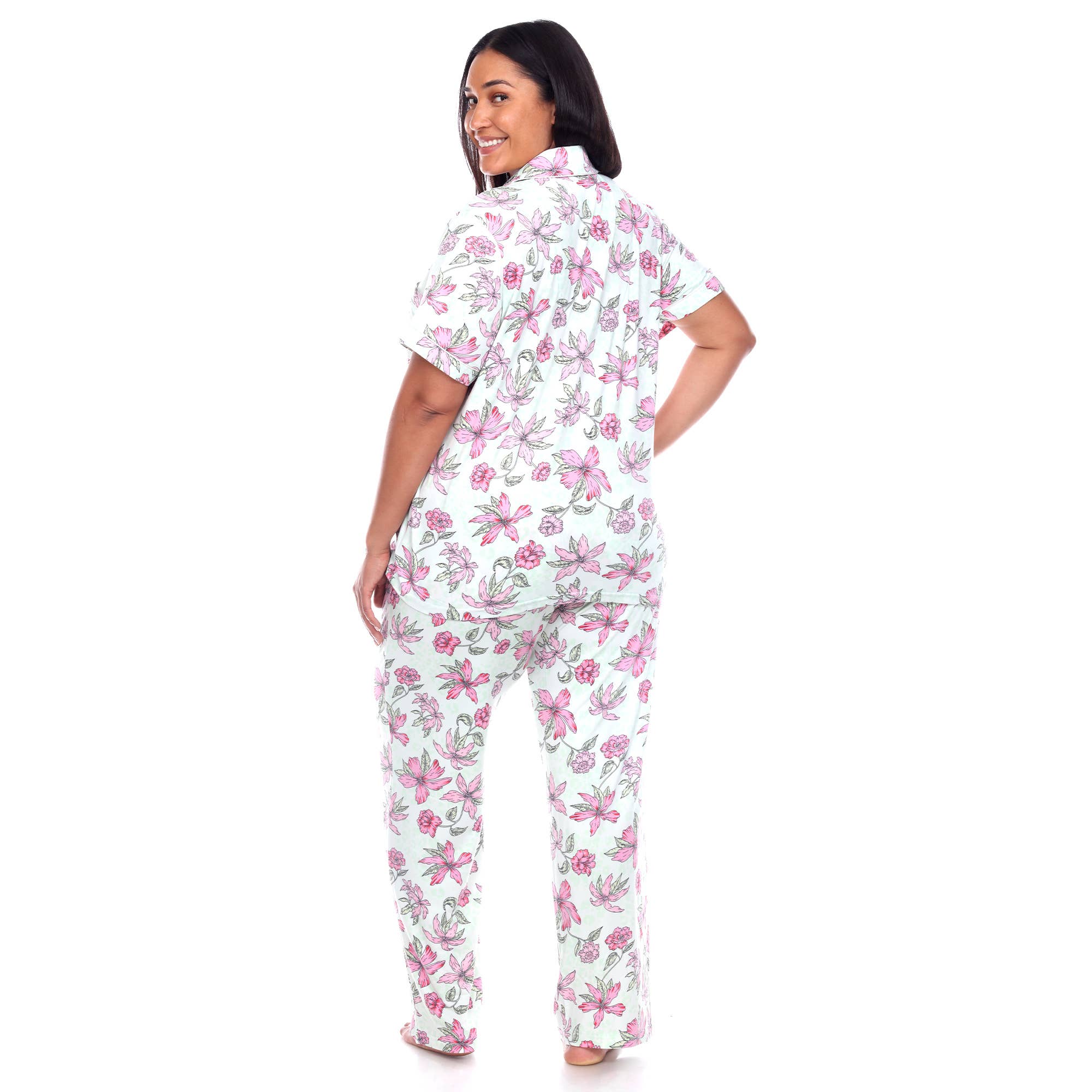 WHITE MARK – Großhandel Schlafanzug-Set – Damen – Übergröße Kurzarm & Hosen Tropical Pyjama-Set10