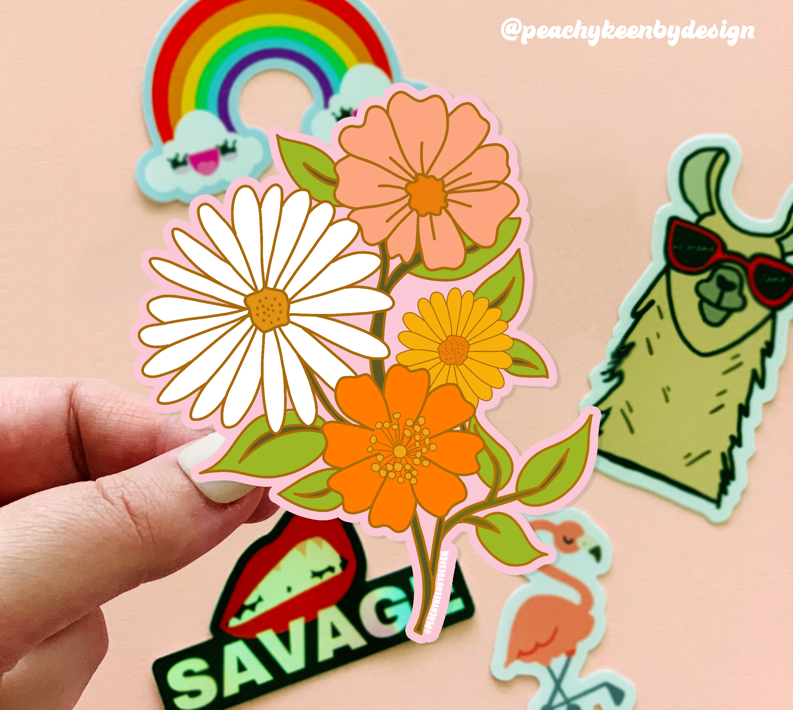 Peachy Keen by Design Co - Wholesale Sticker - Retro 60s & 70s Flower Power Three Sticker1