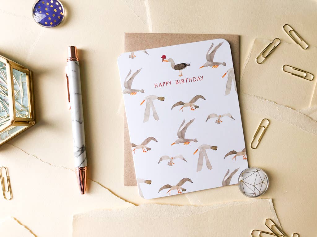 Paper Loop | Hand-Painted Greeting Cards - Wholesale Birthday Card - Flying Seagulls Birthday Card1
