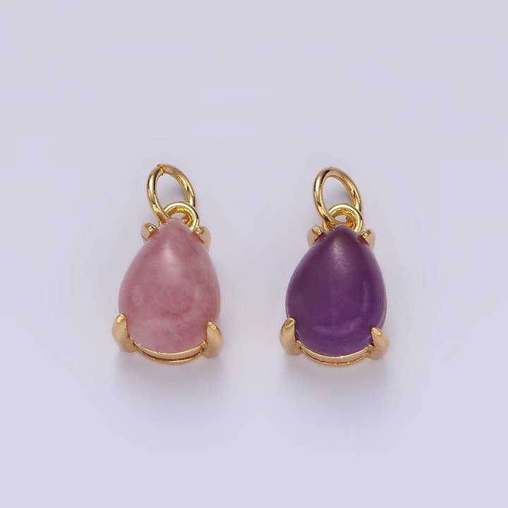 14K Gold Filled 10mm Rose Quartz, Amethyst Teardrop Bezel Minimalist Charm | AG445 AG446 for wholesale by Aim Eternal