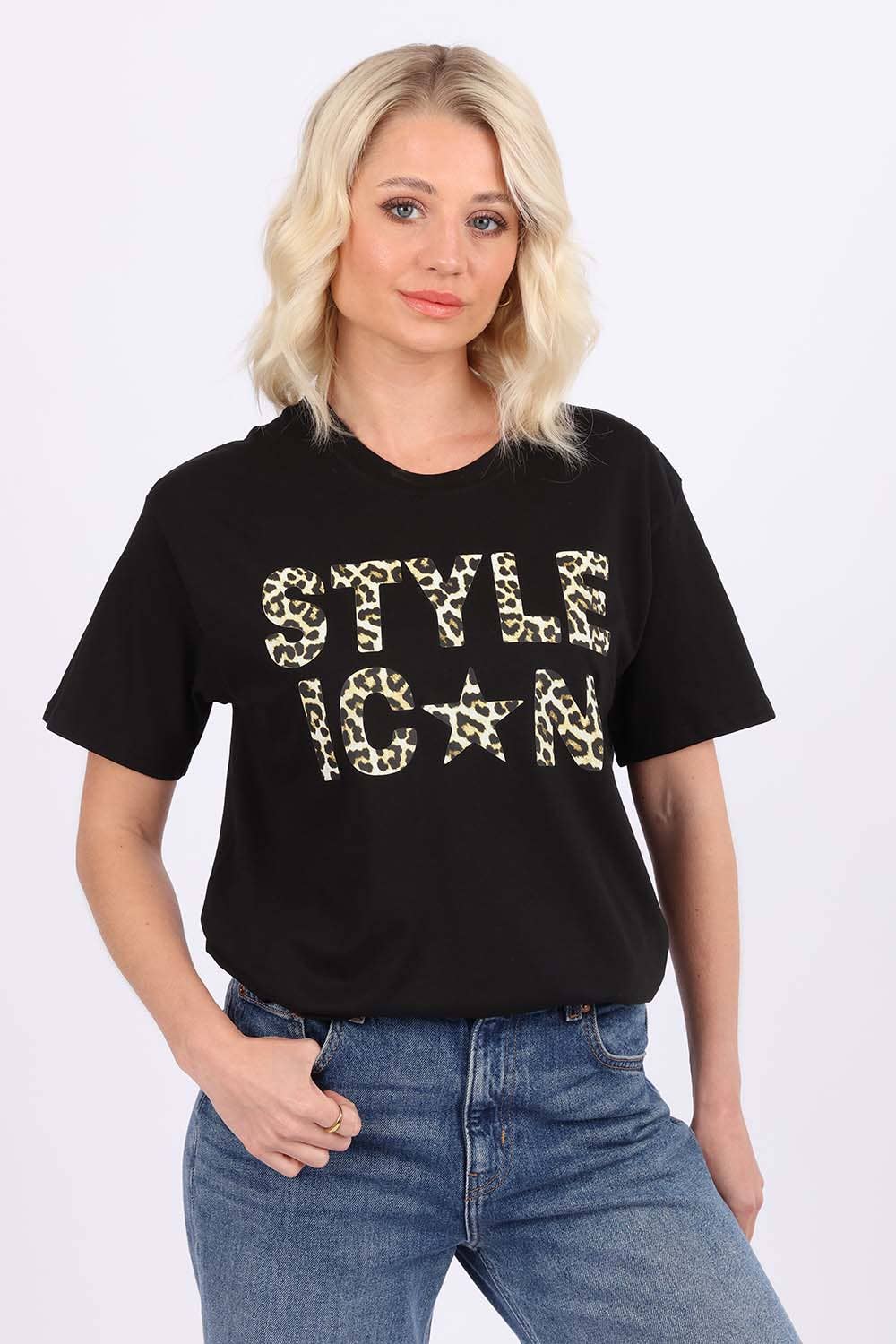 Black Women Leopard Style Icon Printed T Shirt (Custom Pack)   for wholesale on Faire0