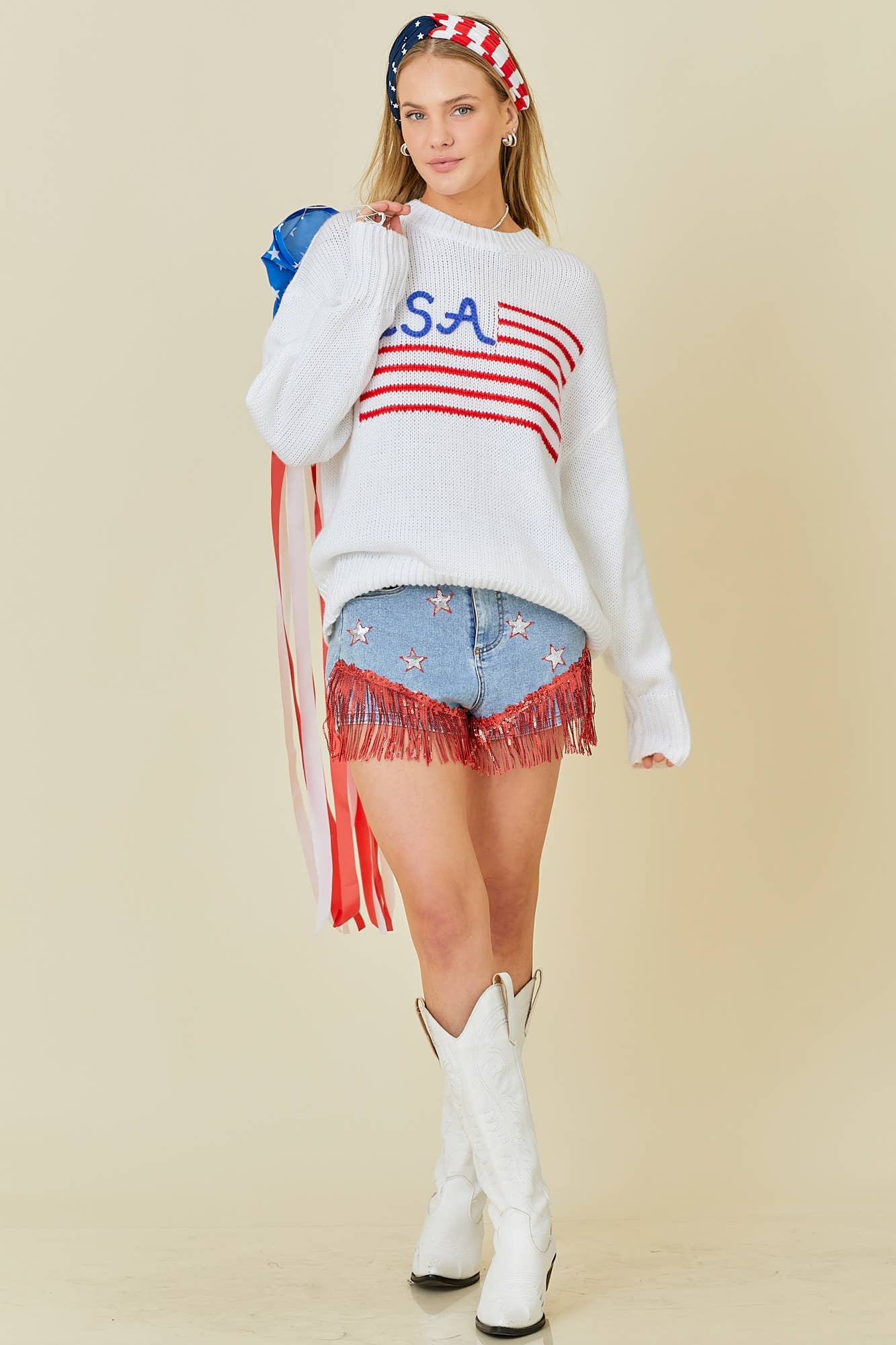 HVID USA amerikansk flag 4th of juli-trøje for engroshandel på Faire6