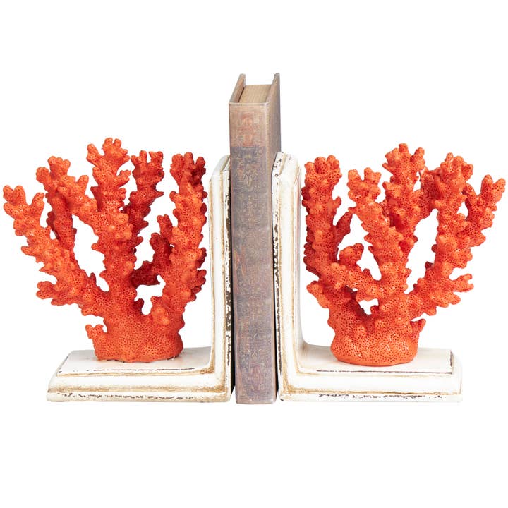 UMA Home Decor - Wholesale Bookend - Coastal Orange Polystone Bookends Set