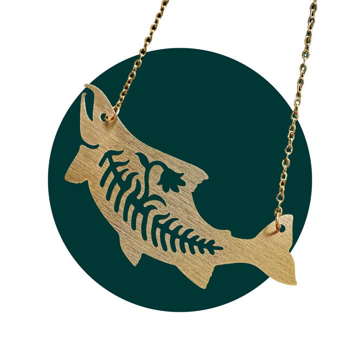 Regrowth - Brass Salmon Necklace for wholesale by Amanda Key Design