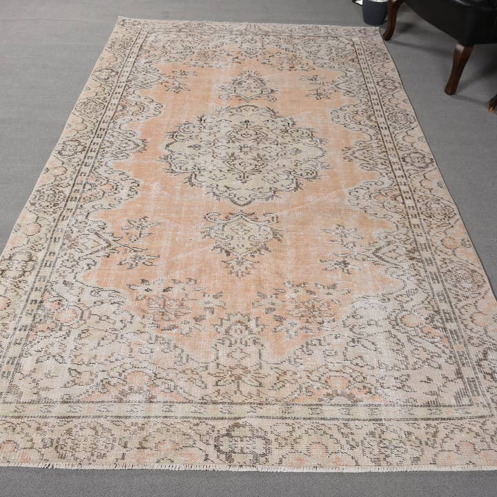Rug, Beige & Orange Patchwork Classic Area Rug, 5.2x8.9 Ft for wholesale by Vintage Rugs Loom