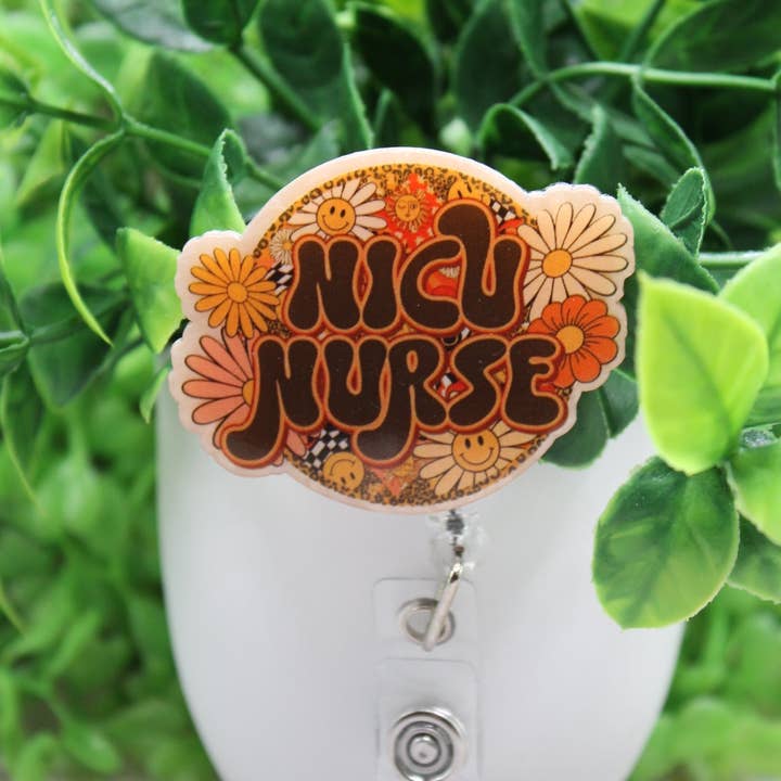 NICU Nurse Floral Badge/ID Holder Reel for wholesale by Hylidae Boutique
