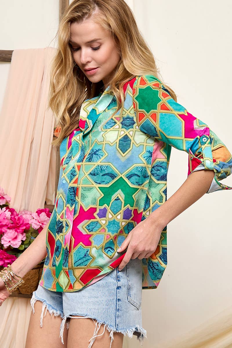 Multicolorido Blusa manga comprida estampada para venda a revendedores na Faire4